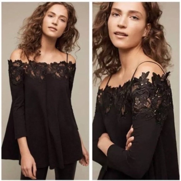 Anthropologie Tops - Anthropologie meadow and rue lace line off the shoulder top black size large